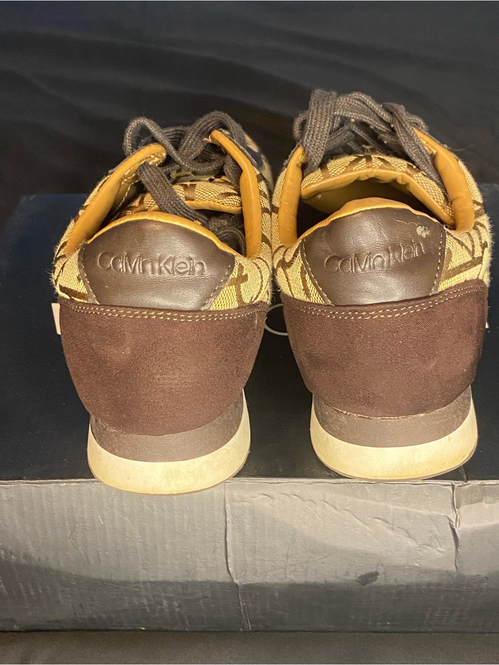 Calvin Klein Brown and Tan Logo Knit Athletic Sneakers - Picture 3 of 7